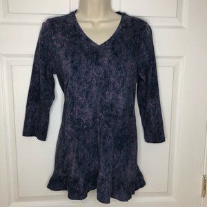 LOGO Navy/Purple/Pink V-neck Pullover Ruffle Hem Sideseam Pockets 3/4 Sleeve S